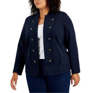 Tommy Hilfiger Plus Size Military Band Women's Navy Double-Breasted Jacket